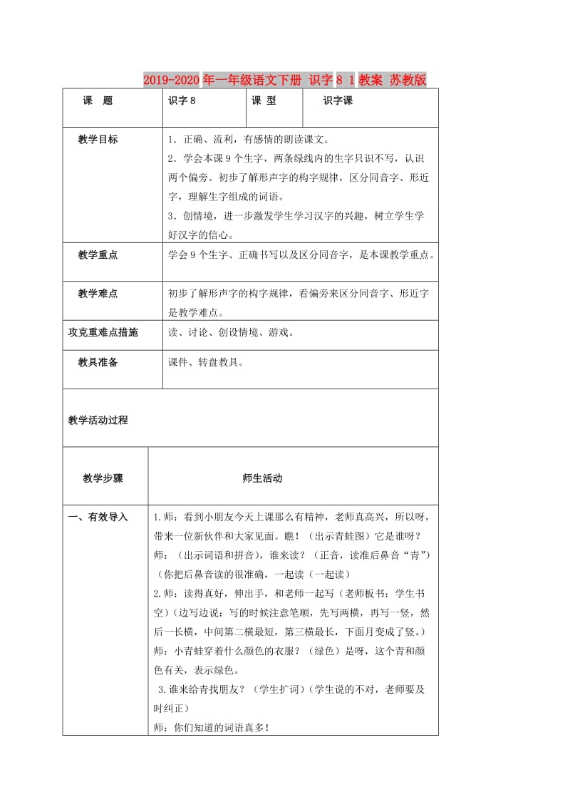 2019-2020年一年级语文下册 识字8 1教案 苏教版.doc_第1页