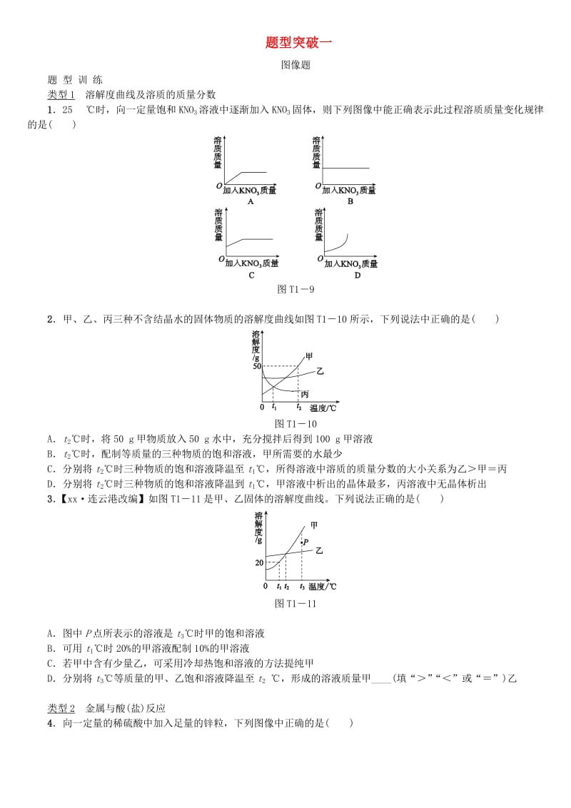 江西省中考化学题型突破方案复习 题型训练1 图像题.doc_第1页