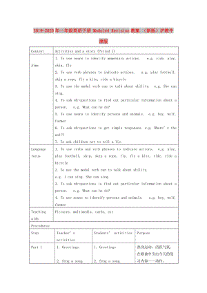 2019-2020年一年級(jí)英語(yǔ)下冊(cè) Module4 Revision教案 （新版）滬教牛津版.doc