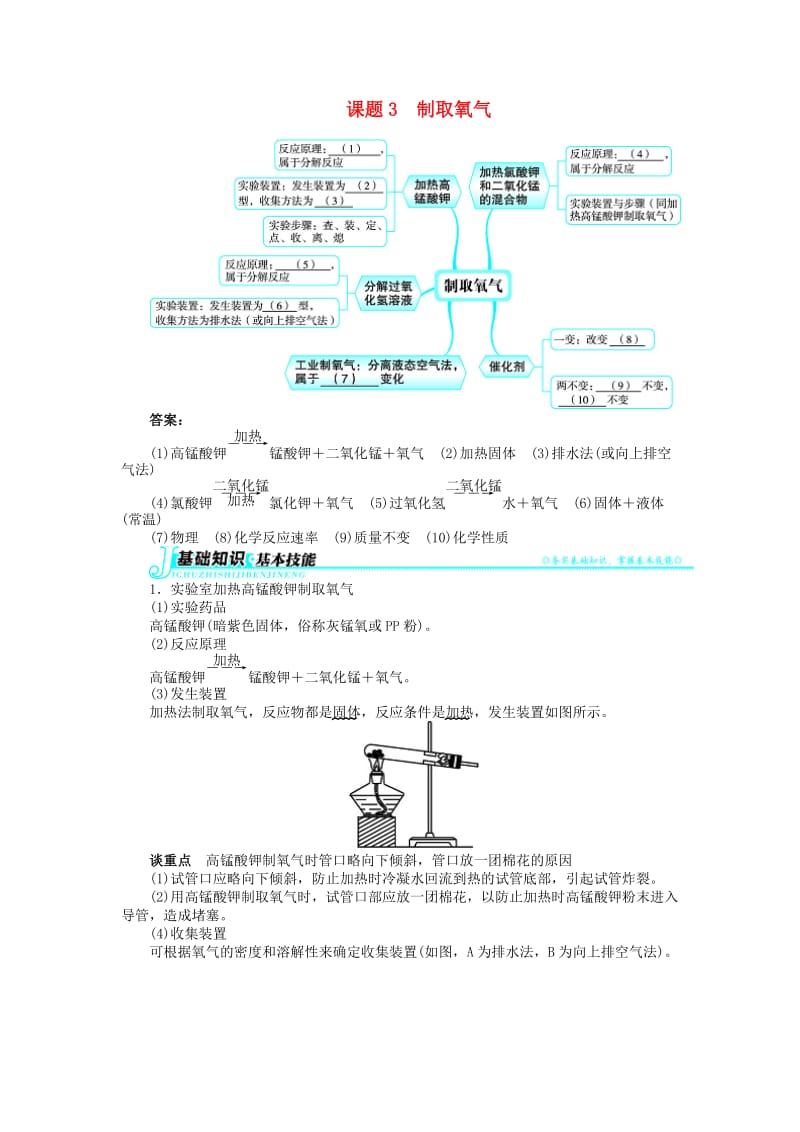 (秋季版)九年级化学上册 第二单元 我们周围的空气 课题3 制取氧气习题 （新版）新人教版.doc_第1页