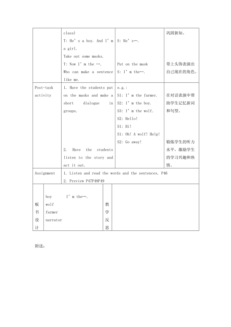 2019-2020年一年级英语下册 Module4 Unit12 A boy and a wolf period1教案 （新版）沪教牛津版.doc_第3页