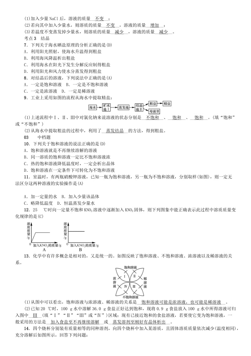 九年级化学下册 第九单元 溶液 课题2 溶解度同步测试 （新版）新人教版.doc_第2页