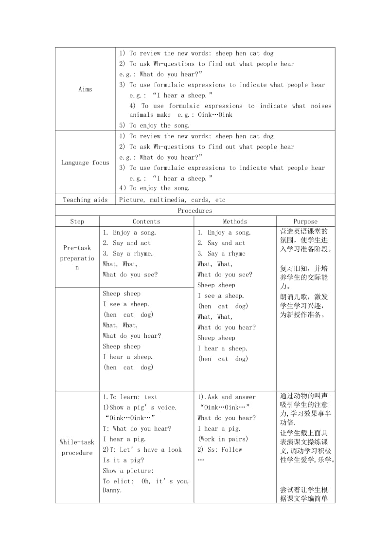 2019-2020年一年级英语下册 Module1 Unit2 Listen and hear period1教案 （新版）沪教牛津版.doc_第3页