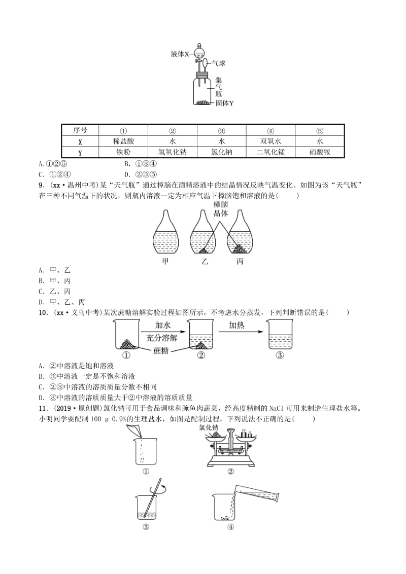 山东省滨州市2019年中考化学一轮复习 第三单元 溶液 第1课时 物质在水中的溶解练习.doc_第2页