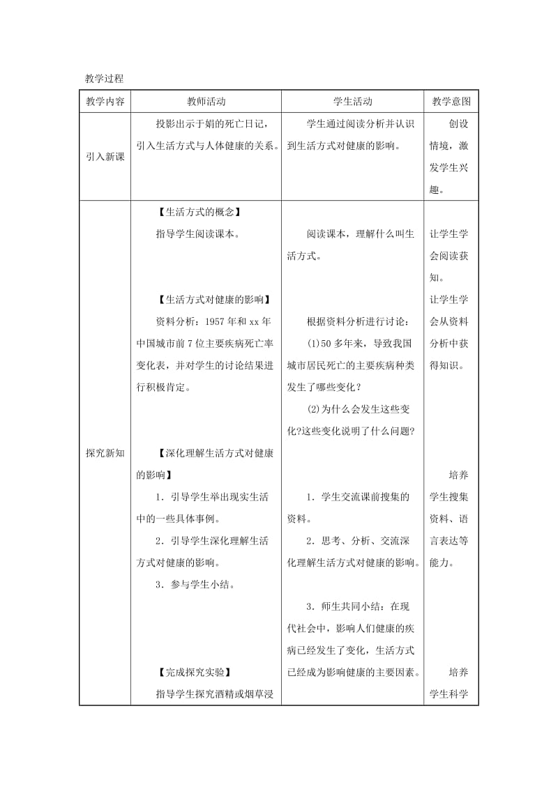 吉林省榆树市八年级生物下册 第八单元 第三章 第二节 选择健康的生活方式教案 （新版）新人教版.doc_第3页