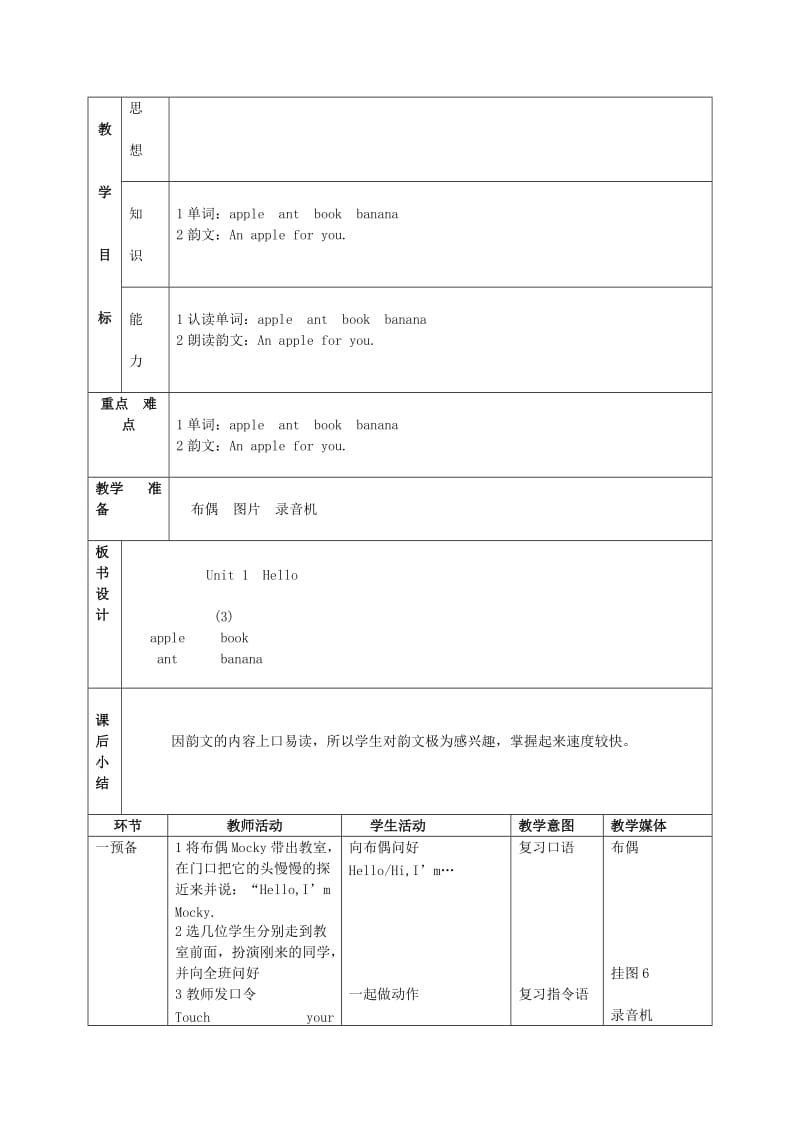 2019-2020年一年级英语上册 Unit 1 第1-2课时教案 北师大版.doc_第3页