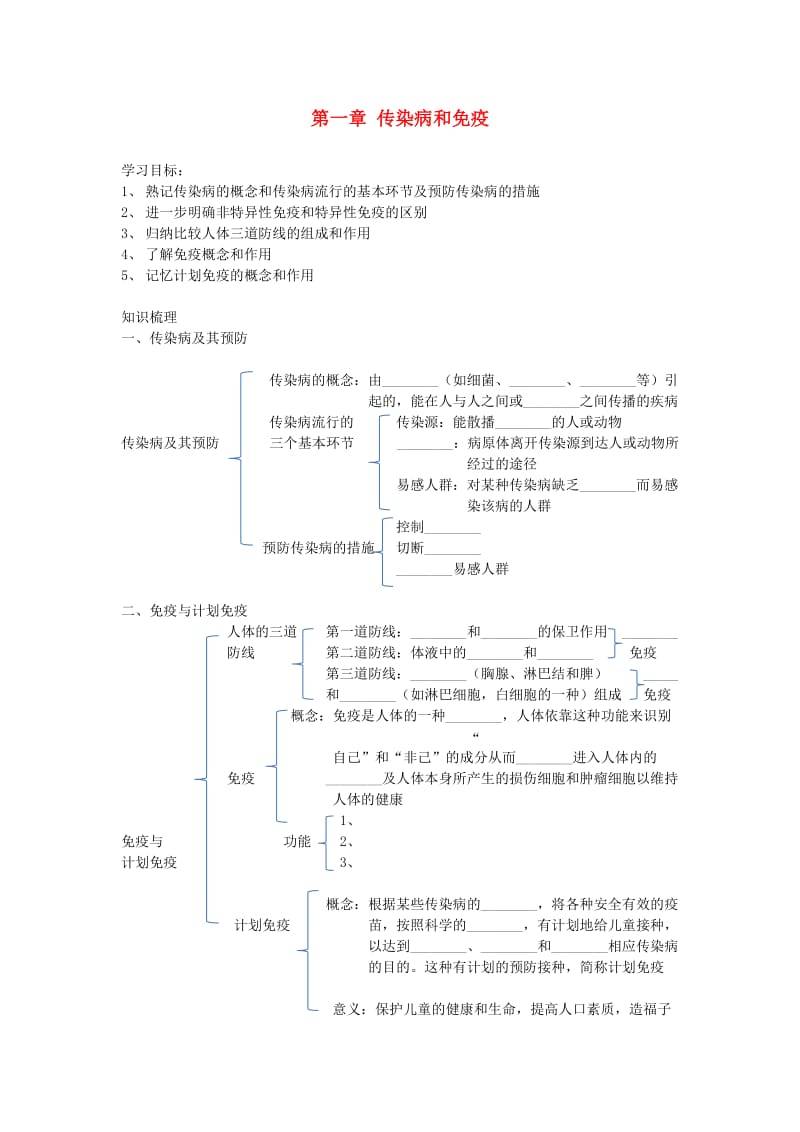 吉林省通化市八年级生物下册 8.1传染病和免疫学案（新版）新人教版.doc_第1页