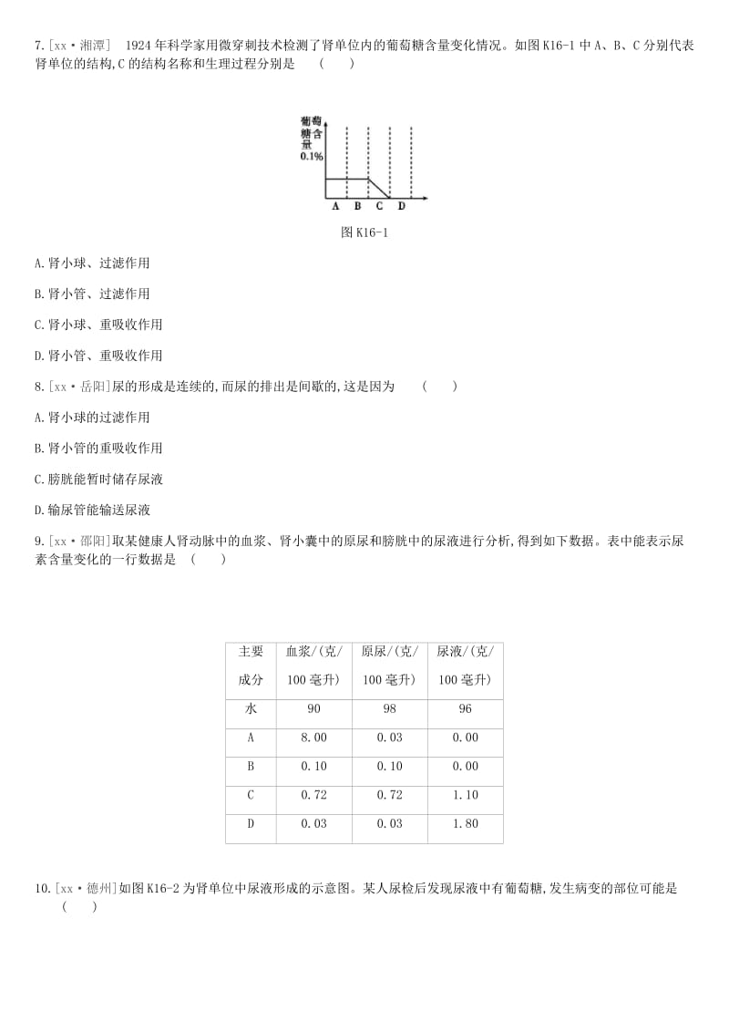 2019年中考生物 专题复习四 生物圈中的人 课时训练16 人体内废物的排出 新人教版.doc_第2页