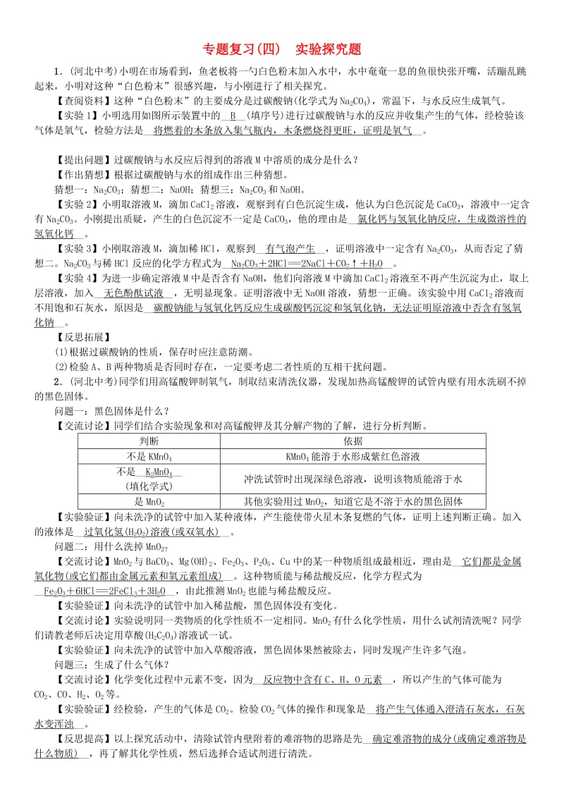 河北省九年级化学下册 专题复习（四）实验探究题习题 （新版）新人教版.doc_第1页