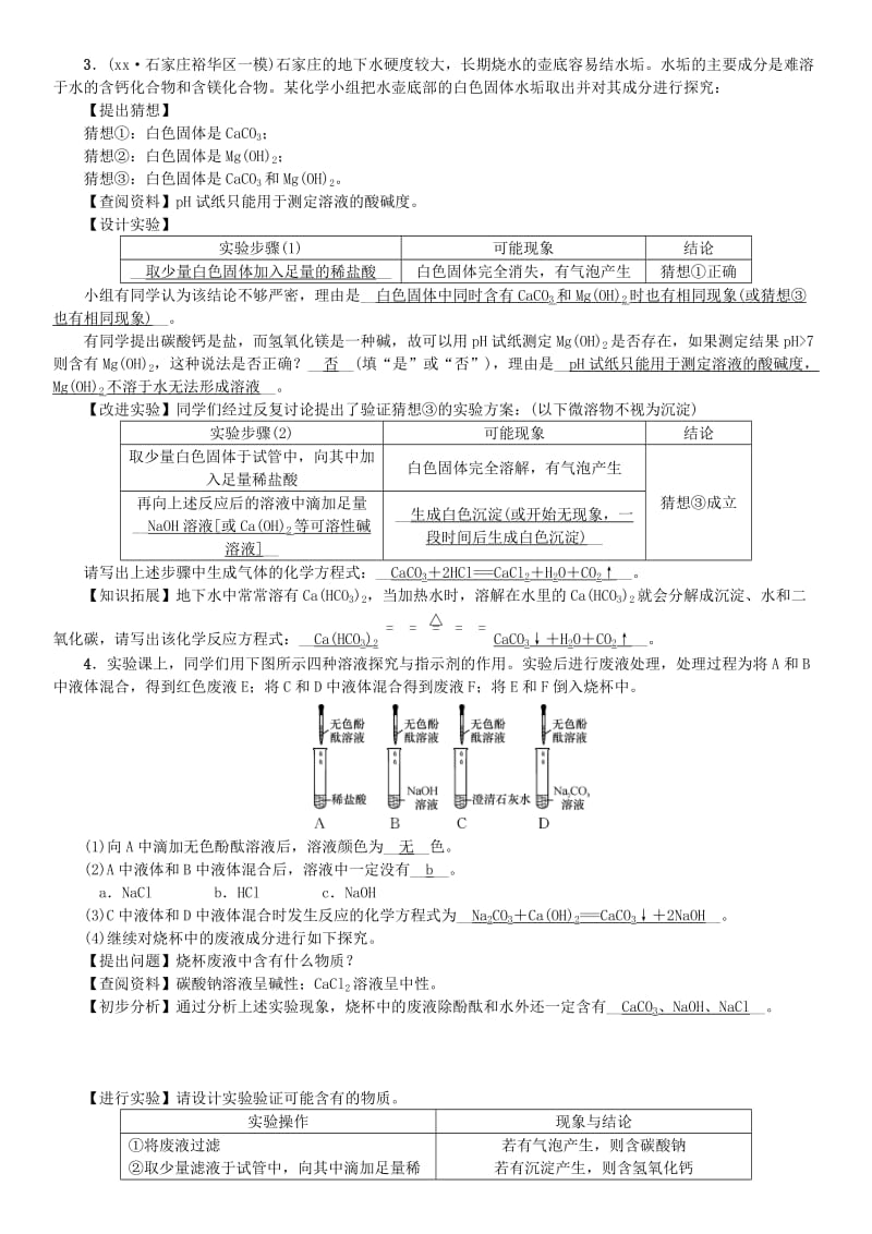 河北省九年级化学下册 专题复习（四）实验探究题习题 （新版）新人教版.doc_第2页