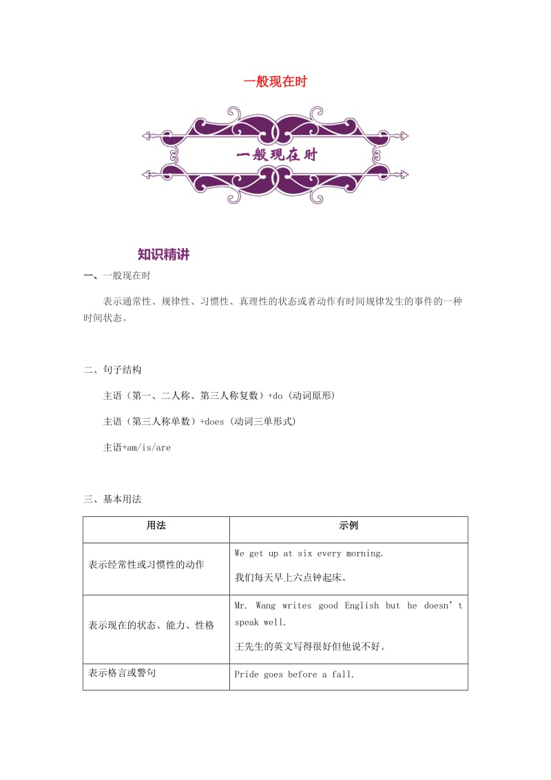 中考英语专题讲练 一般现在时（含解析）.doc_第1页