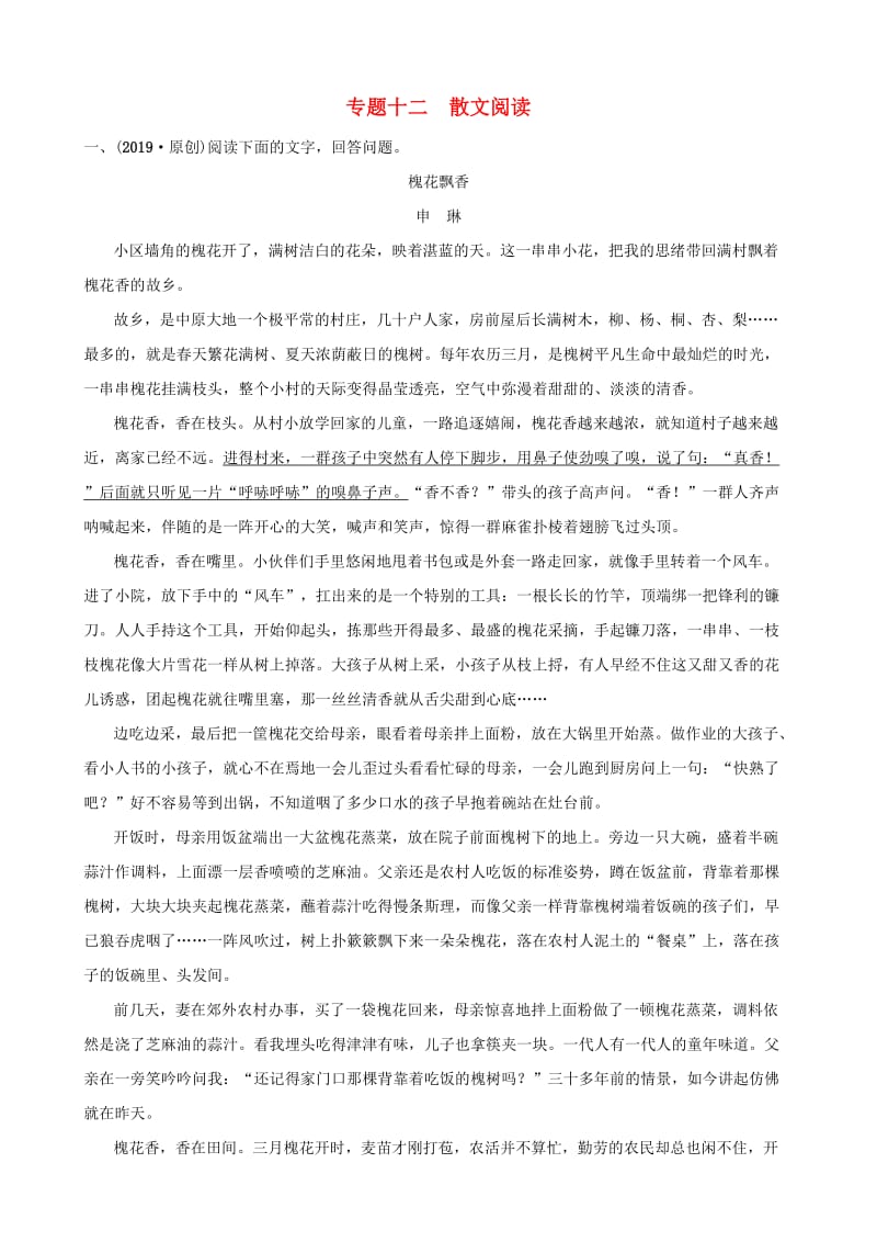 山东省临沂市2019年中考语文 专题复习十二 散文阅读练习.doc_第1页