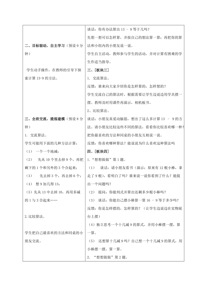 2019-2020年一年级数学下册 十几减9 1教案 苏教版.doc_第2页