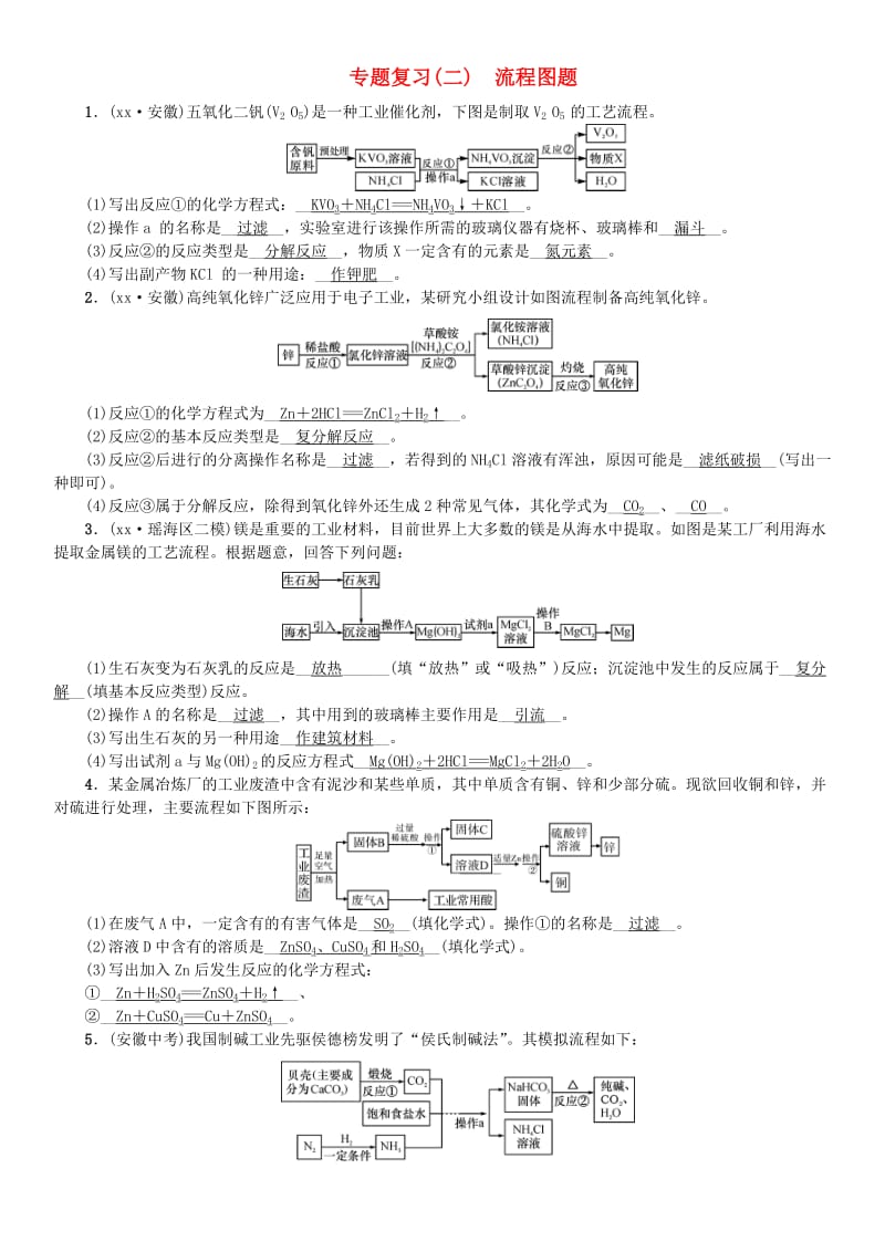 九年级化学下册 专题复习（二）流程图题同步测试 （新版）新人教版.doc_第1页