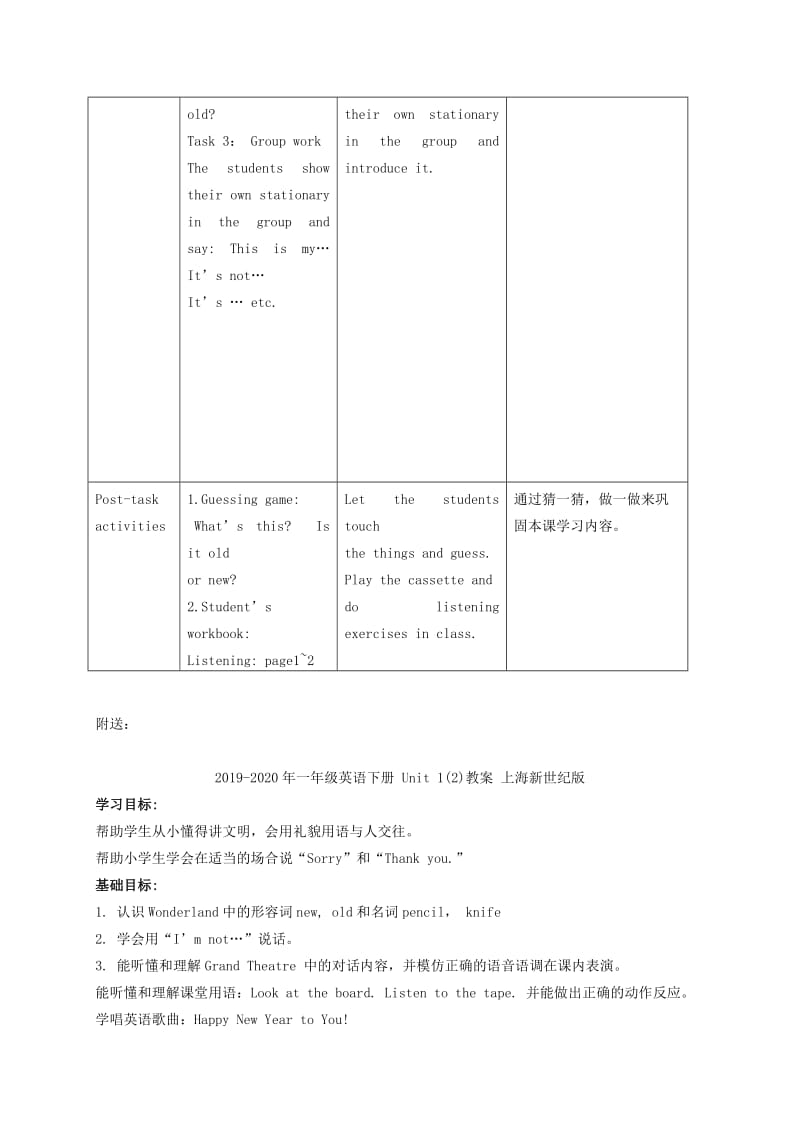 2019-2020年一年级英语下册 Unit 1(1)教案 上海新世纪版.doc_第3页