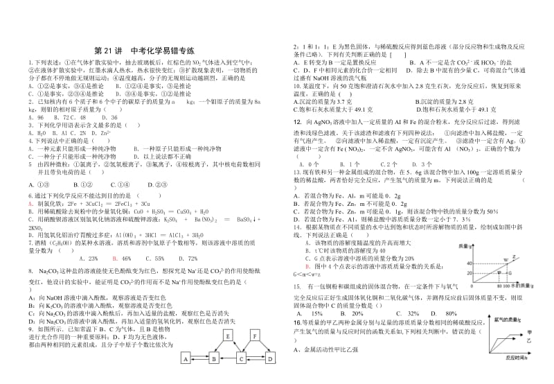 中考化学专题复习讲练第21讲易错专练无答案.doc_第1页