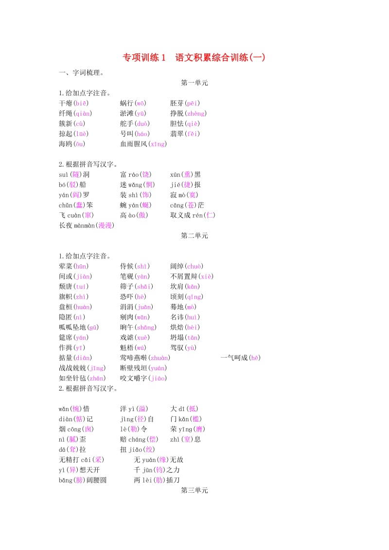 2019年春九年级语文下册 专项训练1 语文积累综合训练 新人教版.doc_第1页