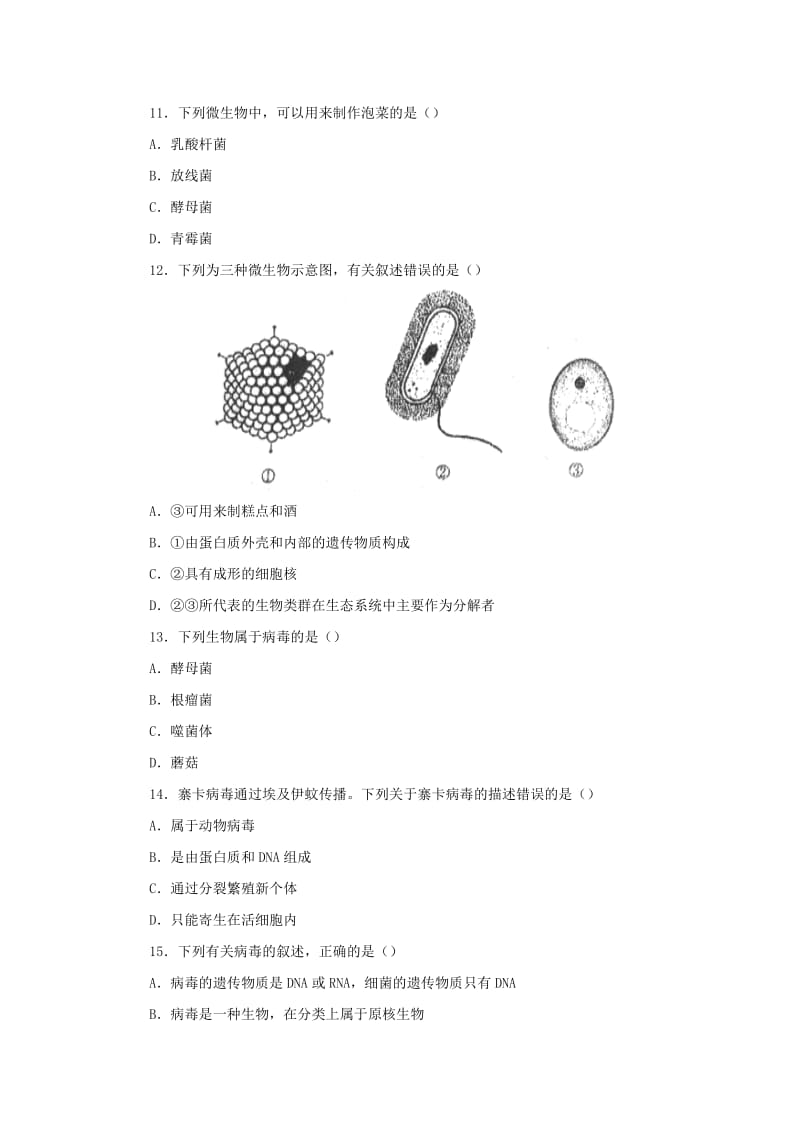 （人教通用）2019年中考生物一轮复习 第23讲 细菌、真菌和病毒限时检测卷.doc_第3页