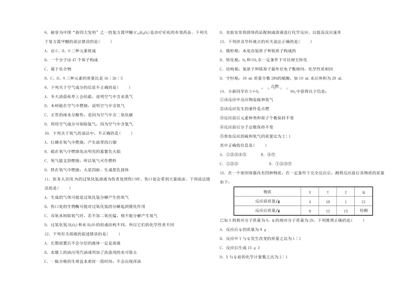 （淄博专版）2019届中考化学复习 第4部分 滚动检测卷（一）.doc_第2页