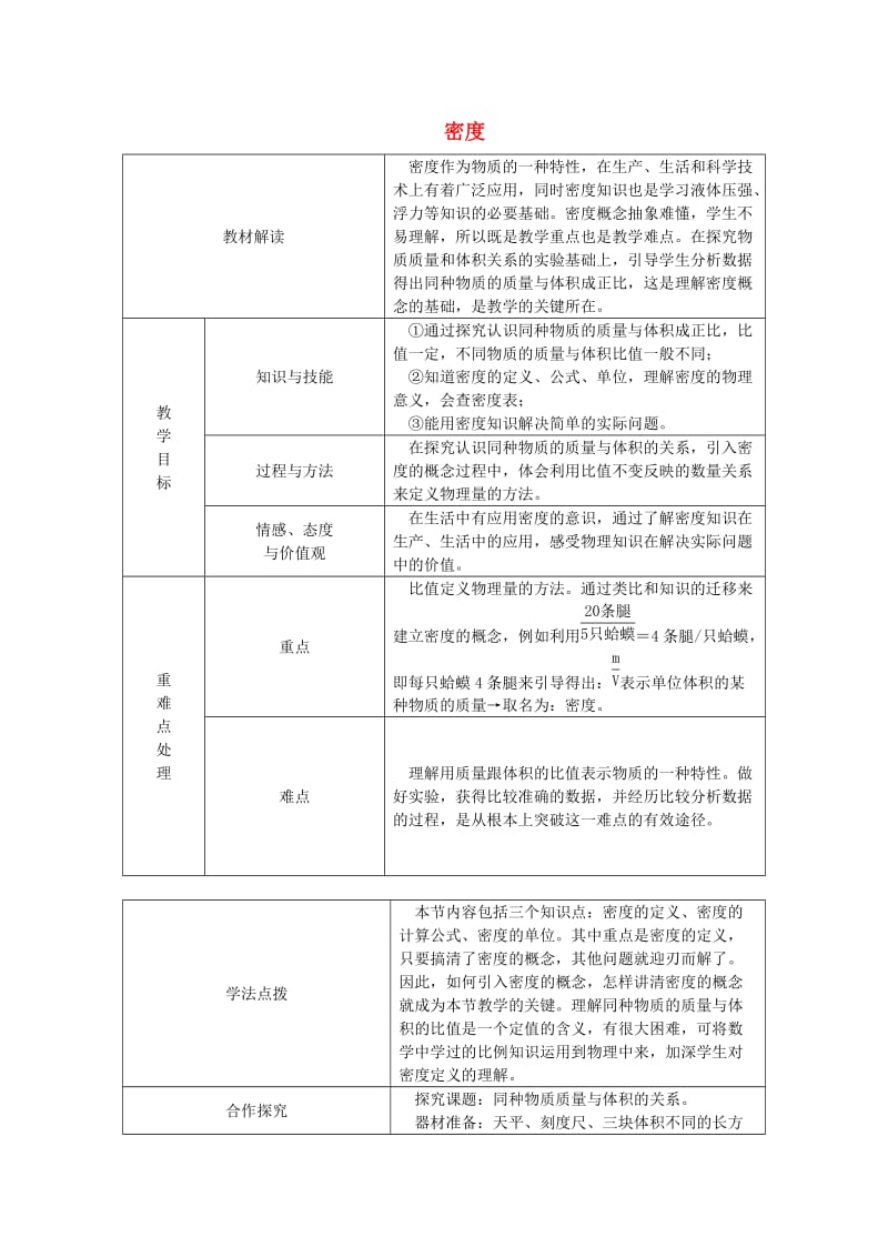 八年级物理上册 第六章 第2节密度教案 （新版）新人教版.doc_第1页