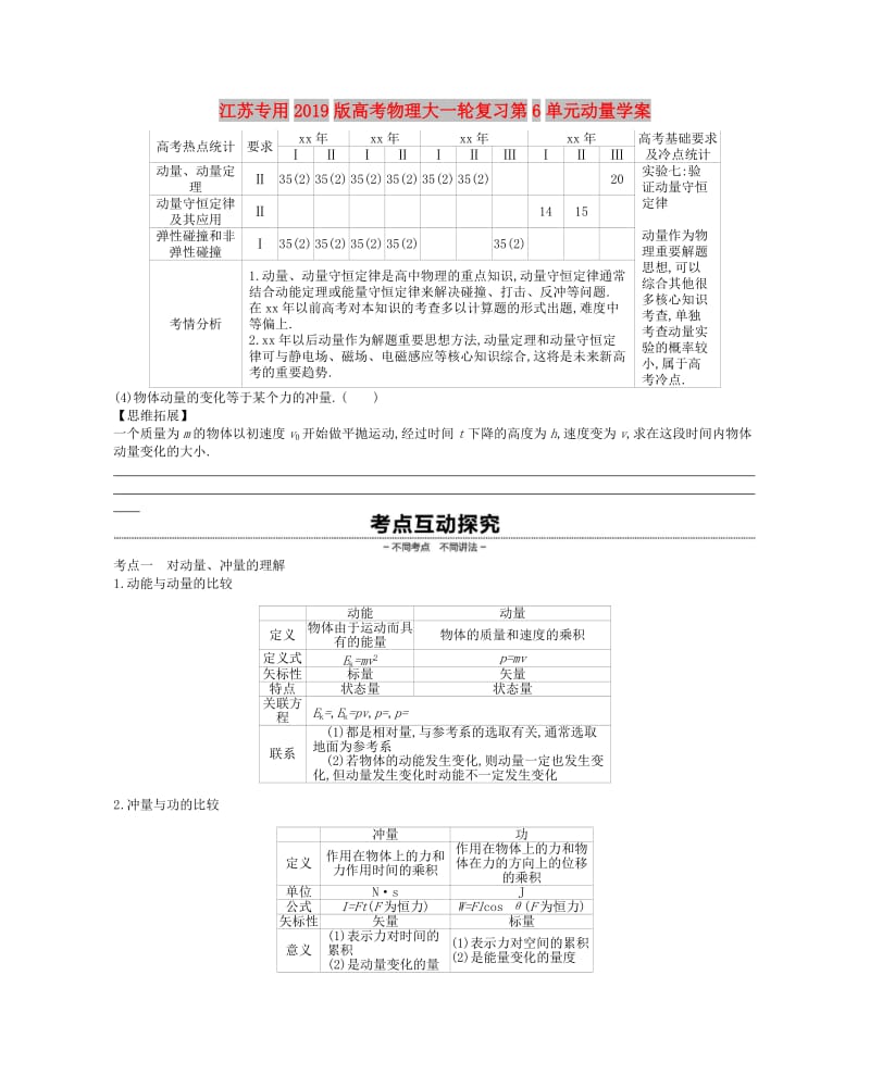 江苏专用2019版高考物理大一轮复习第6单元动量学案.doc_第1页