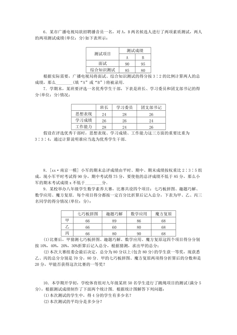 九年级数学上册 3.1 平均数 第2课时 加权平均数同步练习 （新版）苏科版.doc_第2页