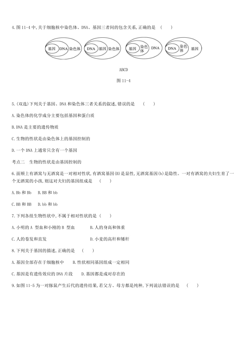 广东省深圳市2019年中考生物 主题复习六 生物的生殖、发育和遗传、变异 第11课时 生物的遗传和变异练习.doc_第2页