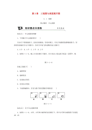 九年級(jí)數(shù)學(xué)下冊(cè) 第3章 投影與三視圖 3.1 投影 第2課時(shí) 中心投影同步練習(xí) （新版）浙教版.doc