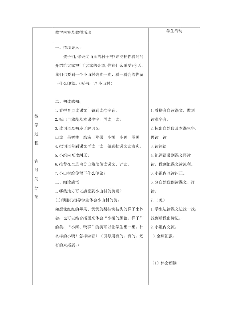2019-2020年一年级语文下册 小山村 3教案 北京版.DOC_第2页