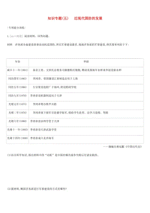 河北省2019年中考?xì)v史復(fù)習(xí) 第一模塊 知識專題05 近現(xiàn)代國防的發(fā)展專項提分訓(xùn)練.doc