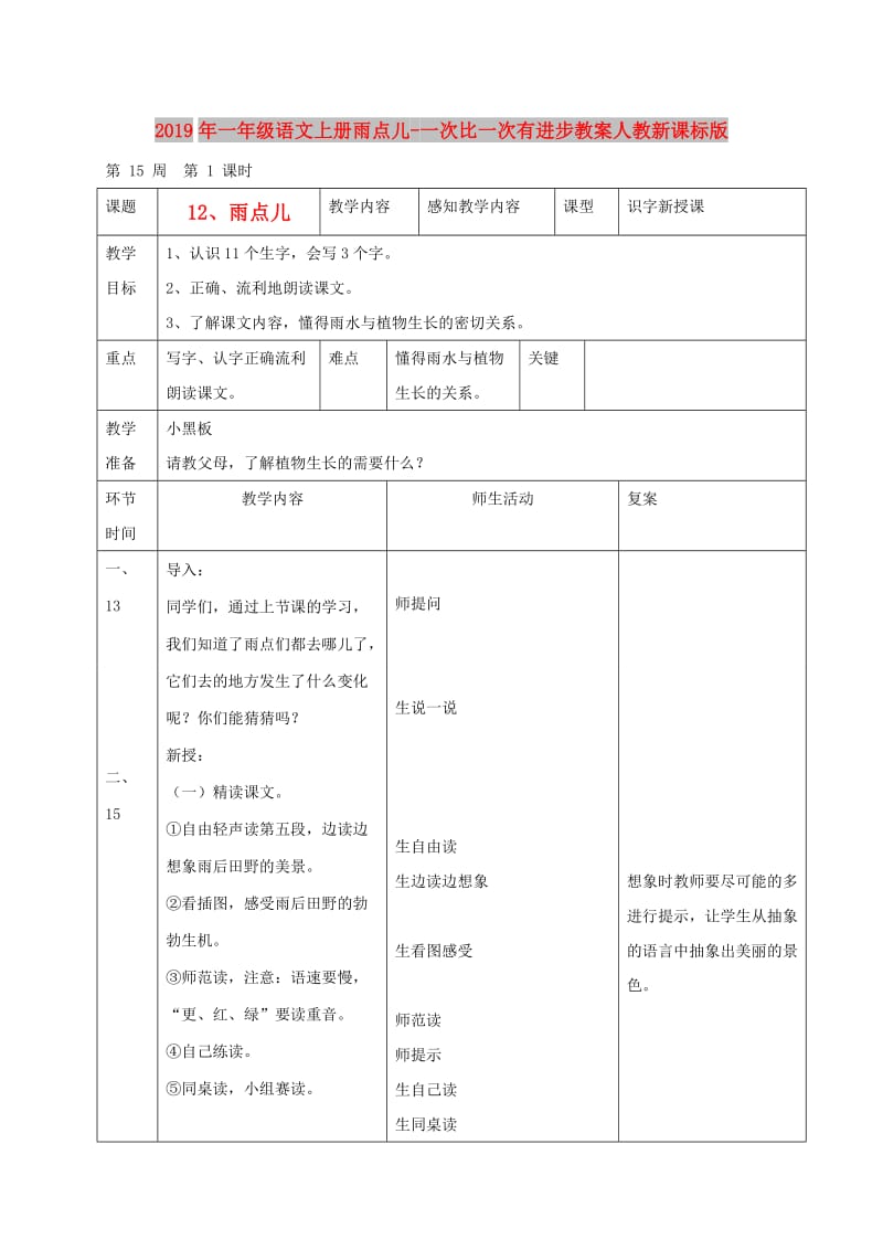 2019年一年级语文上册雨点儿-一次比一次有进步教案人教新课标版.doc_第1页