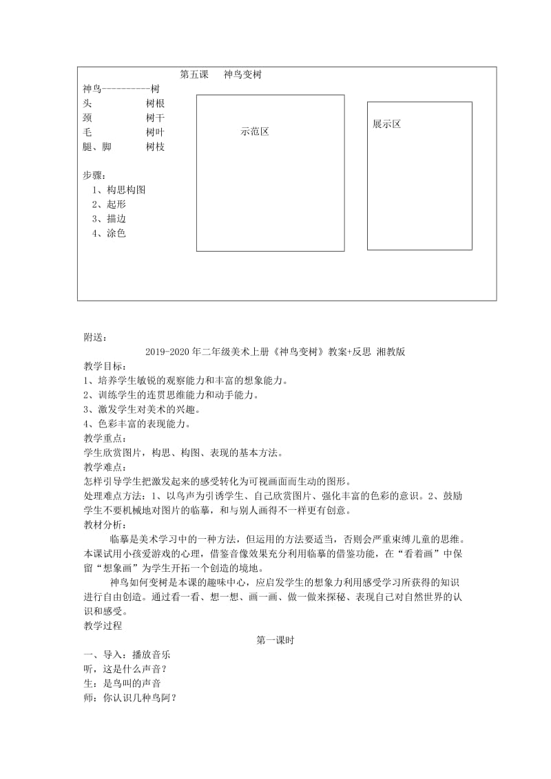 2019-2020年二年级美术上册《神鸟变树》教案 湘教版.doc_第3页