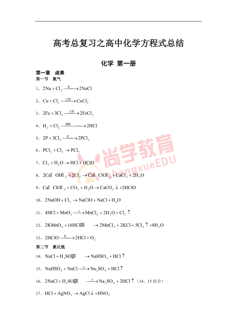 高中化学方程式大全(1)_第1页