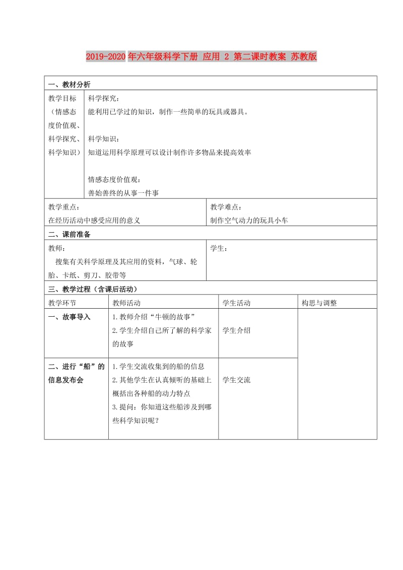 2019-2020年六年级科学下册 应用 2 第二课时教案 苏教版.doc_第1页