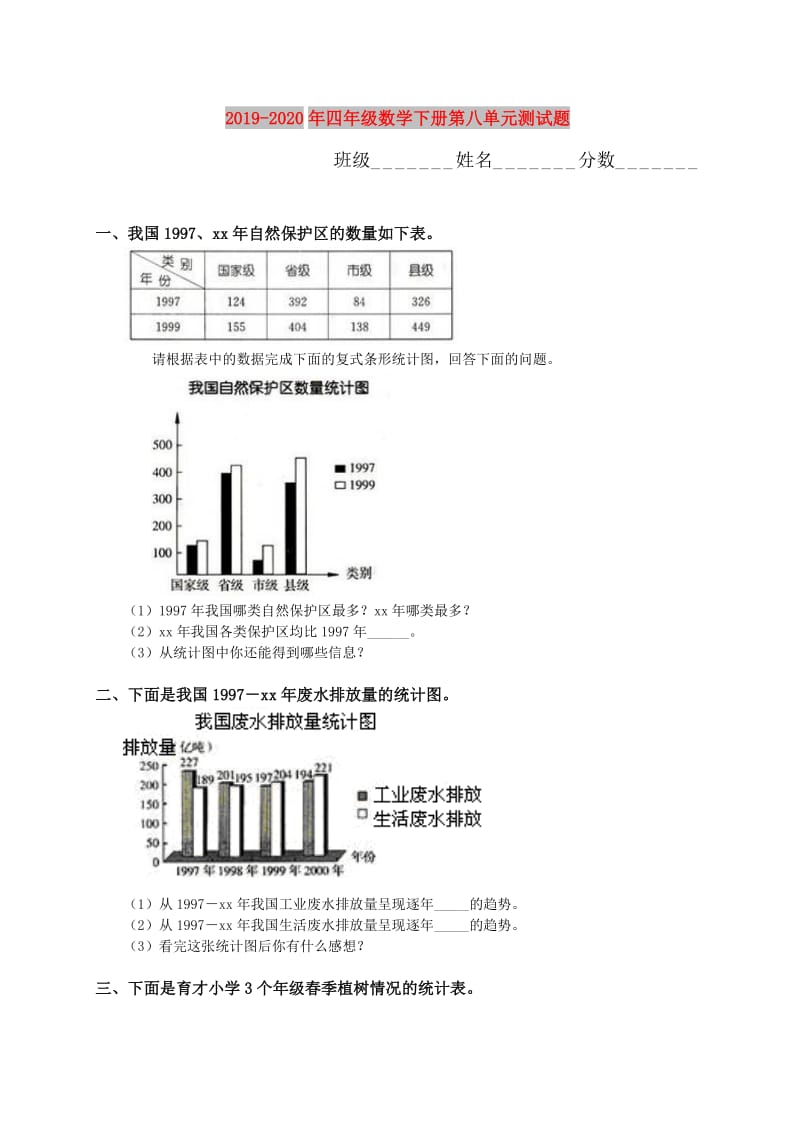 2019-2020年四年级数学下册第八单元测试题.doc_第1页