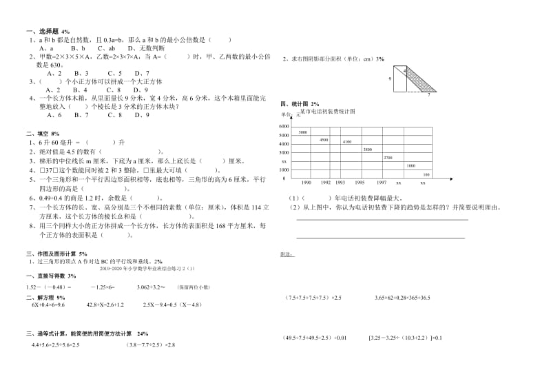 2019-2020年小学数学毕业班综合练习2.doc_第2页