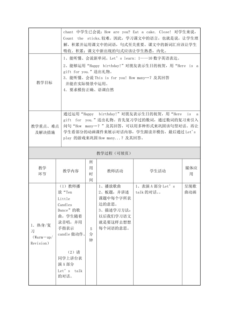 2019年(秋)三年级英语上册 Unit6 Happy birthday教学设计 （新版）人教PEP.doc_第3页