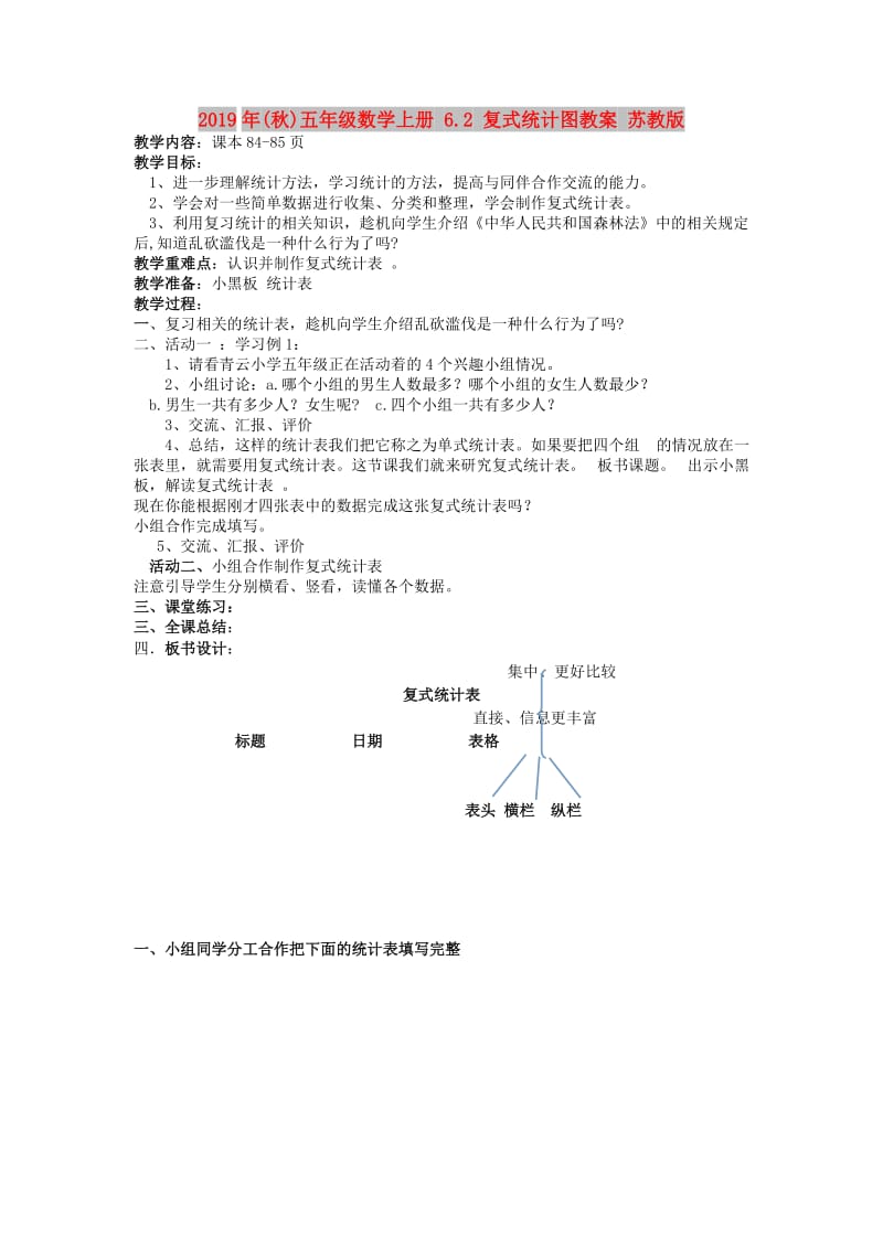 2019年(秋)五年级数学上册 6.2 复式统计图教案 苏教版.doc_第1页