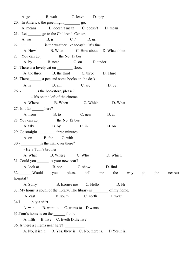 2019年PEP小学英语六年级上册第一单元复习题库.doc_第2页