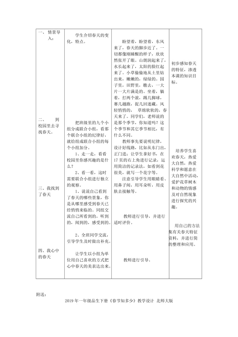 2019年一年级品生下册《春天在哪里》教案 北师大版.doc_第2页