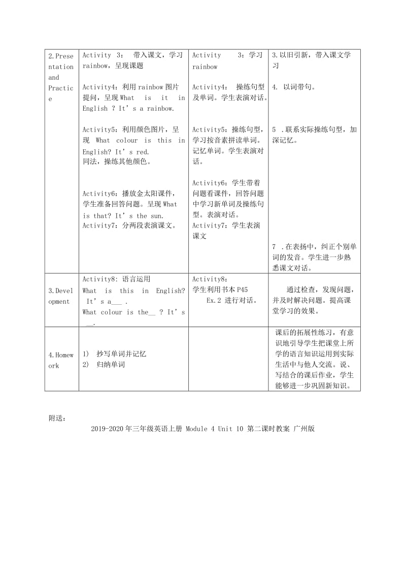 2019-2020年三年级英语上册 Module 4 Unit 10 第一课时教案 广州版.doc_第2页