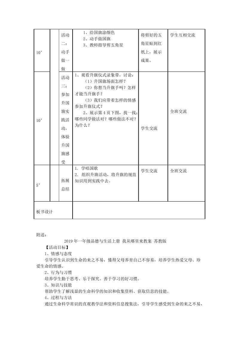 2019年一年级品德与生活上册 我也想当升旗手教案 苏教版.doc_第2页