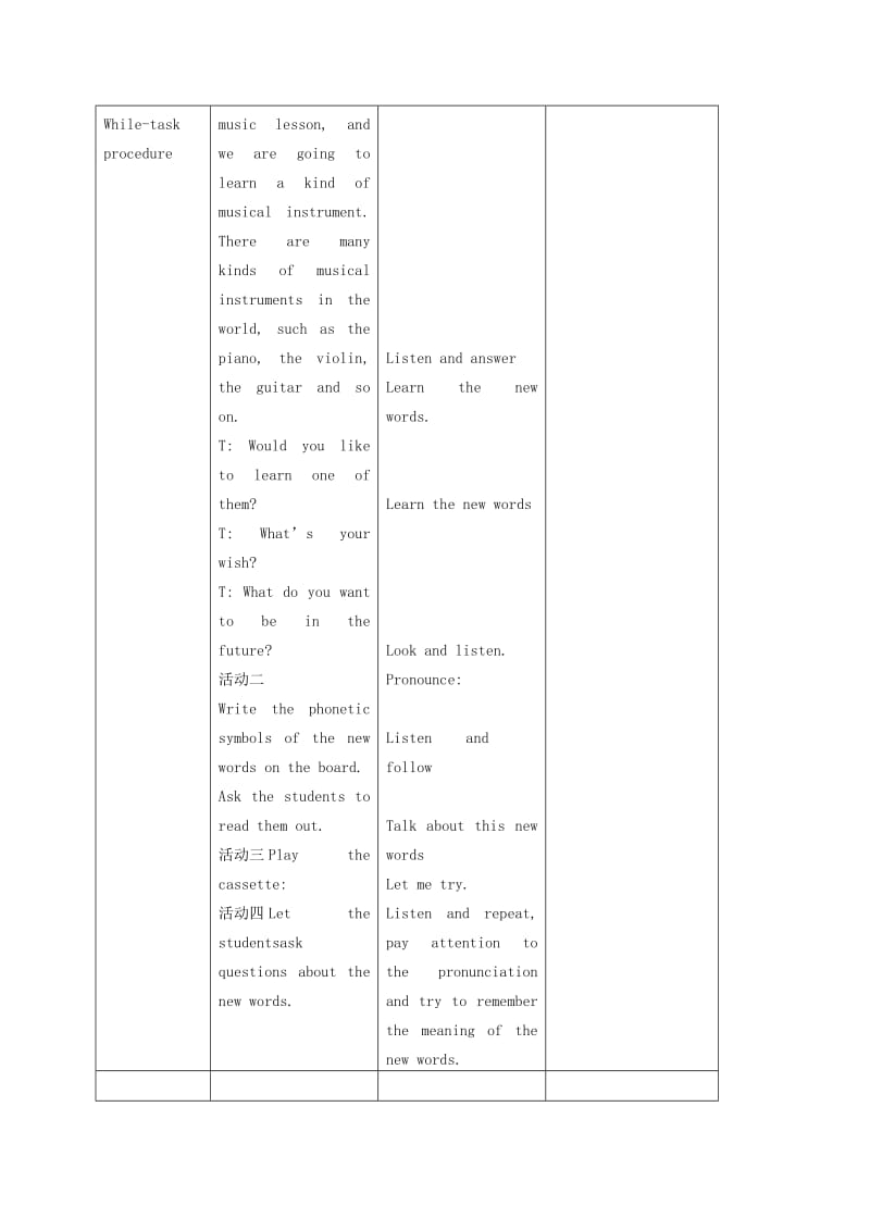 2019-2020年五年级英语下册 Unit 3 A Lovely Musical Instrument第一课时 Wonderland(4)教案 新世纪版.doc_第2页