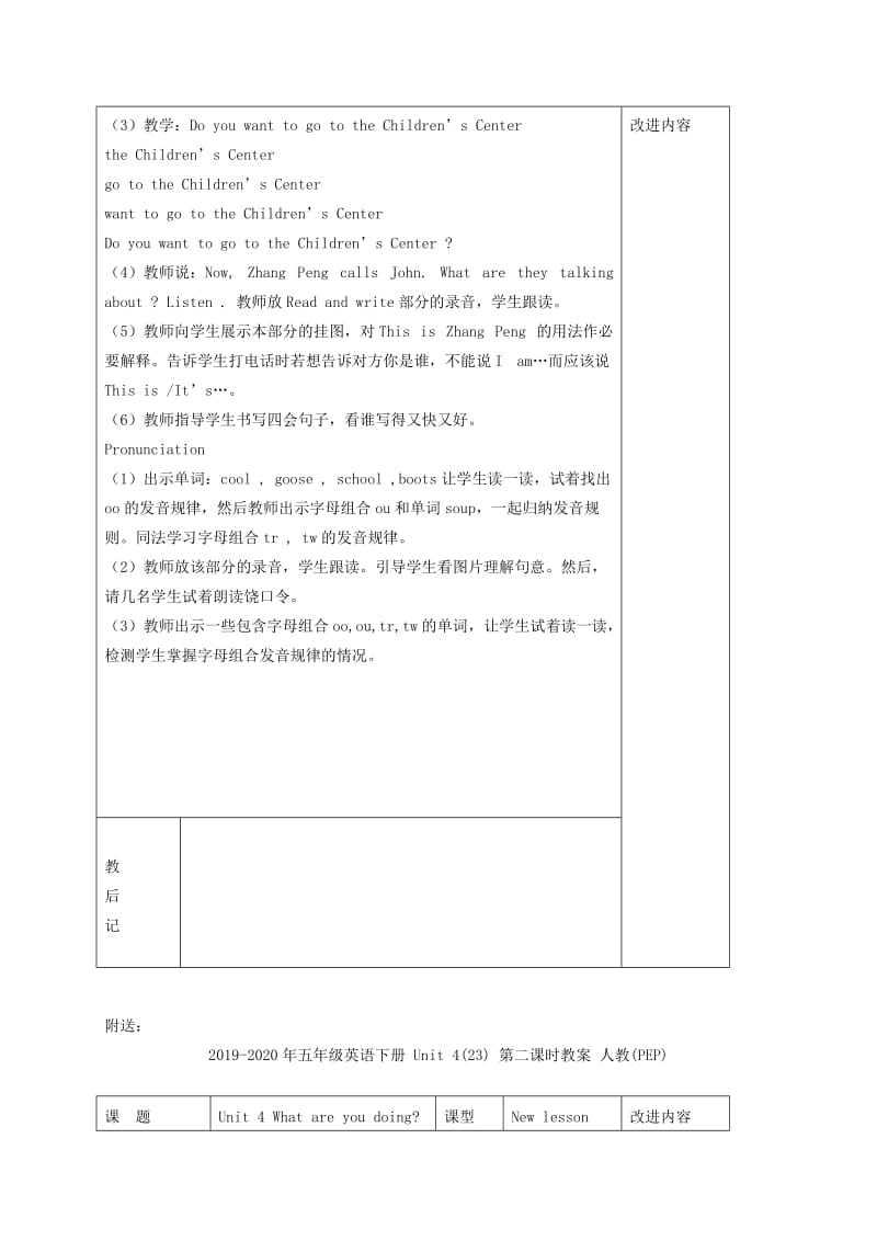 2019-2020年五年级英语下册 Unit 4(23) 第三课时教案 人教(PEP).doc_第2页