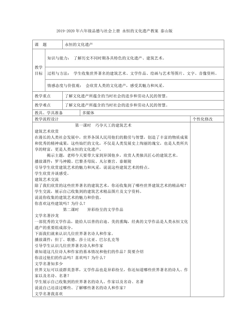 2019-2020年六年级品德与社会上册 永久的缅怀教案 泰山版.doc_第2页