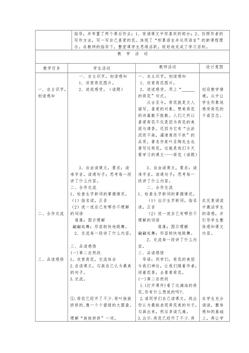 2019-2020年苏教版三年级下册《荷花》教学设计2.doc_第2页