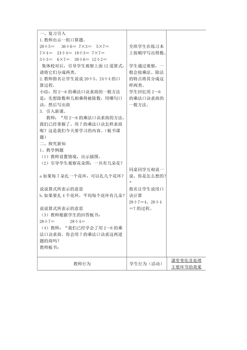 2019年(秋)二年级数学上册 第六单元 用7的乘法口诀求商教案 苏教版.doc_第2页