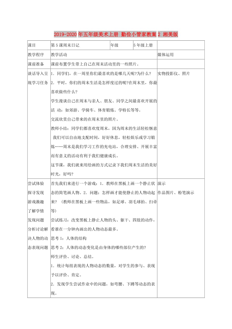 2019-2020年五年级美术上册 勤俭小管家教案2 湘美版.doc_第1页