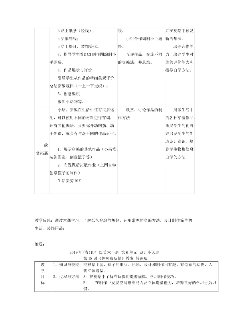 2019年(春)四年级美术下册 第6单元 设计小天地 第16课《编织乐园》教案 岭南版.doc_第2页