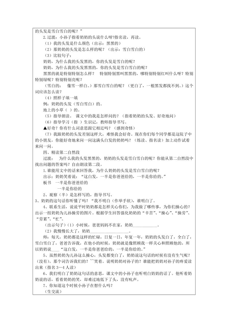 2019年一年级语文下册《奶奶的白发》教案1 苏教版.doc_第2页